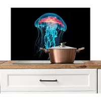 KitchenYeah Spatscherm keuken 90x60 cm - Kookplaat achterwand Kwal - Tentakels - Blauw - Licht - Muurbeschermer - Spatwand fornuis - Hoogwaardig aluminium