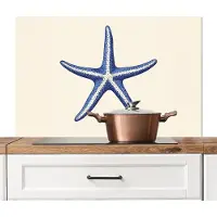 KitchenYeah Spatscherm keuken 100x65 cm - Kookplaat achterwand Blauwe zeester - Minimalistisch - Beige - Muurbeschermer - Spatwand fornuis - Hoogwaardig aluminium
