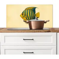 KitchenYeah Spatscherm keuken 80x40 cm - Kookplaat achterwand Felgeel - Vis - Strepen - Vinnen - Muurbeschermer - Spatwand fornuis - Hoogwaardig aluminium