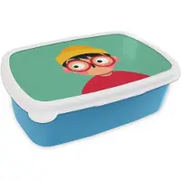MuchoWow Broodtrommel Blauw - Lunchbox Jongen - Cartoon - Bril - Muts - Brooddoos 18x12x6 cm - Brood lunch box - Broodtrommels voor kinderen en volwassenen