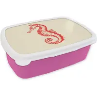 MuchoWow Broodtrommel Roze - Lunchbox Zeepaardje - Rood - Fijne details - Brooddoos 18x12x6 cm - Brood lunch box - Broodtrommels voor kinderen en volwassenen