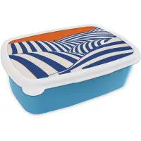 MuchoWow Broodtrommel Blauw - Lunchbox Fietser - Heuvels - Strepen - Blauw - Brooddoos 18x12x6 cm - Brood lunch box - Broodtrommels voor kinderen en volwassenen