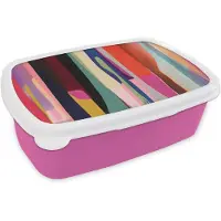 MuchoWow Broodtrommel Roze - Lunchbox Kleurbanen - Verticaal - Kleurrijk - Brooddoos 18x12x6 cm - Brood lunch box - Broodtrommels voor kinderen en volwassenen