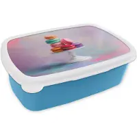 MuchoWow Broodtrommel Blauw - Lunchbox Macarons - Schaal - Pastel - Kleurrijk - Brooddoos 18x12x6 cm - Brood lunch box - Broodtrommels voor kinderen en volwassenen