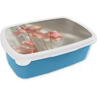 MuchoWow Broodtrommel Blauw - Lunchbox Bloemen - Stelen - Roze - Schaduw - Brooddoos 18x12x6 cm - Brood lunch box - Broodtrommels voor kinderen en volwassenen