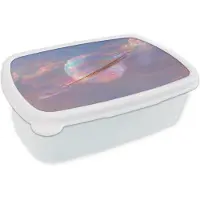 MuchoWow Broodtrommel Wit - Lunchbox Planeet - Lucht - Wolken - Pasteltinten - Brooddoos 18x12x6 cm - Brood lunch box - Broodtrommels voor kinderen en volwassenen