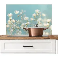 KitchenYeah Spatscherm keuken 90x60 cm - Kookplaat achterwand Stengels - Bloemen - Lucht - Wit - Muurbeschermer - Spatwand fornuis - Hoogwaardig aluminium