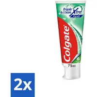 Colgate 2 x Tandpasta Triple Action Extra Fresh 75 ml - Tandpasta - Gaatjes - Tanden - Frisse Adem - Witte Tanden
