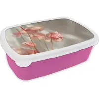 MuchoWow Broodtrommel Roze - Lunchbox Bloemen - Stelen - Roze - Schaduw - Brooddoos 18x12x6 cm - Brood lunch box - Broodtrommels voor kinderen en volwassenen