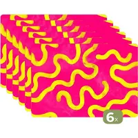 KitchenYeah Placemats - 6 stuks - 45x30 cm - Placemat kunststof - Lijn - Geel - Abstract - Borden onderleggers - Decoratie voor op tafel - Keuken tafeldecoratie accessoires - Vinyl onderlegger - Tafelversiering