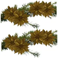 Gerimport Kerstboomversiering Bloemen - 8x stuks - 9 cm - goud glitter - op clip