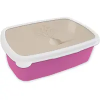 MuchoWow Broodtrommel Roze - Lunchbox Vaas - Takken - Bloemetjes - Wit - Brooddoos 18x12x6 cm - Brood lunch box - Broodtrommels voor kinderen en volwassenen