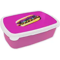 MuchoWow Broodtrommel Roze - Lunchbox Hotdog - Roze - Retro - Brooddoos 18x12x6 cm - Brood lunch box - Broodtrommels voor kinderen en volwassenen
