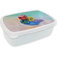 MuchoWow Broodtrommel Wit - Lunchbox Dobbelstenen - Kleurrijk - Getallen - Stipjes - Brooddoos 18x12x6 cm - Brood lunch box - Broodtrommels voor kinderen en volwassenen