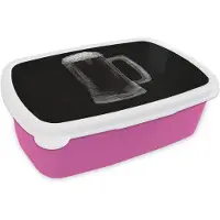 MuchoWow Broodtrommel Roze - Lunchbox Bierpul - Schuim - Krijttekening - Brooddoos 18x12x6 cm - Brood lunch box - Broodtrommels voor kinderen en volwassenen