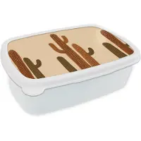 MuchoWow Broodtrommel Wit - Lunchbox Cactus - Woestijn - Zand - Bruin - Brooddoos 18x12x6 cm - Brood lunch box - Broodtrommels voor kinderen en volwassenen