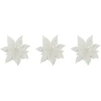 COSY&TRENDY Cosy & Trendy Decoratie bloem - 8x stuks - kerstster - op clip - wit - glitter -15 cm - kunststof - kerstversiering