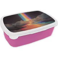 MuchoWow Broodtrommel Roze - Lunchbox Regenboog - Verticaal - Sterrenhemel - Wolken - Brooddoos 18x12x6 cm - Brood lunch box - Broodtrommels voor kinderen en volwassenen