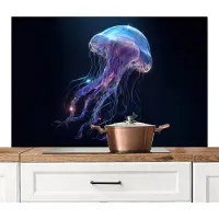 KitchenYeah Spatscherm keuken 120x80 cm - Kookplaat achterwand Tentakels - Kwal - Paars - Sprankeling - Muurbeschermer - Spatwand fornuis - Hoogwaardig aluminium