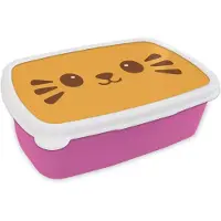 MuchoWow Broodtrommel Roze - Lunchbox Kat - Simplistisch - Oranje - Vrolijk - Brooddoos 18x12x6 cm - Brood lunch box - Broodtrommels voor kinderen en volwassenen