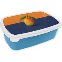 MuchoWow Broodtrommel Blauw - Lunchbox Mango - Vlakken - Bladeren - Oranje - Brooddoos 18x12x6 cm - Brood lunch box - Broodtrommels voor kinderen en volwassenen