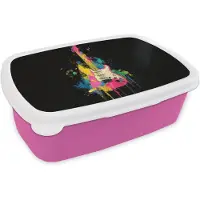 MuchoWow Broodtrommel Roze - Lunchbox Gitaar - Kleurrijk - Verf - Brooddoos 18x12x6 cm - Brood lunch box - Broodtrommels voor kinderen en volwassenen