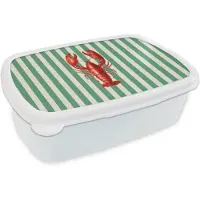 MuchoWow Broodtrommel Wit - Lunchbox Kreeft - Strepen - Realistisch - Zomers - Brooddoos 18x12x6 cm - Brood lunch box - Broodtrommels voor kinderen en volwassenen