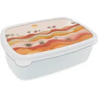 MuchoWow Broodtrommel Wit - Lunchbox Abstract landschap - Palmbomen - Kleurrijk - Brooddoos 18x12x6 cm - Brood lunch box - Broodtrommels voor kinderen en volwassenen