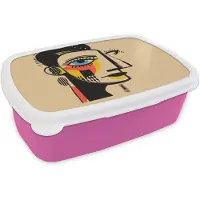 MuchoWow Broodtrommel Roze - Lunchbox Geometrisch - Felle kleuren - Kubistische stijl - Brooddoos 18x12x6 cm - Brood lunch box - Broodtrommels voor kinderen en volwassenen