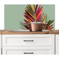 KitchenYeah Spatscherm keuken 100x50 cm - Kookplaat achterwand Tak - Bladeren - Kleurrijk - Schaduw - Muurbeschermer - Spatwand fornuis - Hoogwaardig aluminium