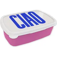 MuchoWow Broodtrommel Roze - Lunchbox Ciao - Hoofdletters - Blauw - Minimalistisch - Brooddoos 18x12x6 cm - Brood lunch box - Broodtrommels voor kinderen en volwassenen