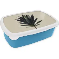 MuchoWow Broodtrommel Blauw - Lunchbox Agaveplant - Symmetrisch - Groen - Brooddoos 18x12x6 cm - Brood lunch box - Broodtrommels voor kinderen en volwassenen