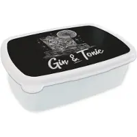 MuchoWow Broodtrommel Wit - Lunchbox Gin en tonic - Glas - Limoen - Ijsblokjes - Brooddoos 18x12x6 cm - Brood lunch box - Broodtrommels voor kinderen en volwassenen