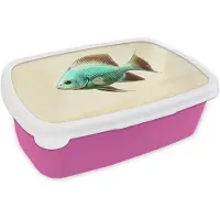 MuchoWow Broodtrommel Roze - Lunchbox Schubben - Vis - Mint - Minimalistisch - Brooddoos 18x12x6 cm - Brood lunch box - Broodtrommels voor kinderen en volwassenen