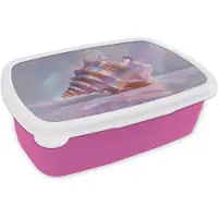 MuchoWow Broodtrommel Roze - Lunchbox Schelp - Glanzend - Regenboogtinten - Brooddoos 18x12x6 cm - Brood lunch box - Broodtrommels voor kinderen en volwassenen