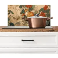 KitchenYeah Spatscherm keuken 60x30 cm - Kookplaat achterwand Kat - Sierlijk - Bloemen - Muurbeschermer - Spatwand fornuis - Hoogwaardig aluminium