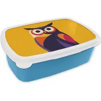 MuchoWow Broodtrommel Blauw - Lunchbox Uil - Grafisch - Kleurrijk - Ogen - Brooddoos 18x12x6 cm - Brood lunch box - Broodtrommels voor kinderen en volwassenen