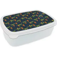 MuchoWow Broodtrommel Wit - Lunchbox Bliksemschichten - Oranje - Dinosaurussen - Brooddoos 18x12x6 cm - Brood lunch box - Broodtrommels voor kinderen en volwassenen