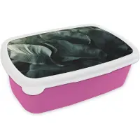 MuchoWow Broodtrommel Roze - Lunchbox Groen - Bladeren - Glad - Nerven - Brooddoos 18x12x6 cm - Brood lunch box - Broodtrommels voor kinderen en volwassenen