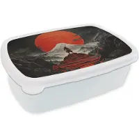 MuchoWow Broodtrommel Wit - Lunchbox Krijger - Rode trappen - Zon - Berg - Brooddoos 18x12x6 cm - Brood lunch box - Broodtrommels voor kinderen en volwassenen