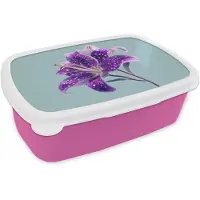 MuchoWow Broodtrommel Roze - Lunchbox Lelie - Bloem - Paars - Stippen - Brooddoos 18x12x6 cm - Brood lunch box - Broodtrommels voor kinderen en volwassenen