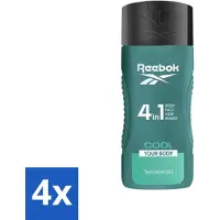 Reebok 4 x - Cool Your Body - Douchegel - 4 in 1 - 400 ml - Douchegel 4 In 1 - Verkoelend Douchegel - Menthol Douchegel - Aloe Vera Douchegel - Gezichtsverzorging