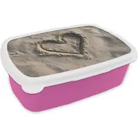 MuchoWow Broodtrommel Roze - Lunchbox Hartvorm - Getekend - Beige - Zand - Brooddoos 18x12x6 cm - Brood lunch box - Broodtrommels voor kinderen en volwassenen