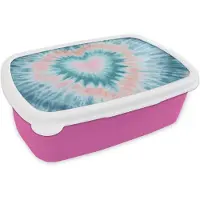 MuchoWow Broodtrommel Roze - Lunchbox Hartvormig - Tie dye - Pasteltinten - Lichtgroen - Brooddoos 18x12x6 cm - Brood lunch box - Broodtrommels voor kinderen en volwassenen