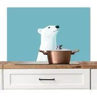 KitchenYeah Spatscherm keuken 100x65 cm - Kookplaat achterwand Ijsbeer - Lichtblauw - Minimalistisch - Muurbeschermer - Spatwand fornuis - Hoogwaardig aluminium