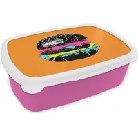 MuchoWow Broodtrommel Roze - Lunchbox Hamburger - Oranje - Neon - popart - Brooddoos 18x12x6 cm - Brood lunch box - Broodtrommels voor kinderen en volwassenen