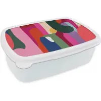 MuchoWow Broodtrommel Wit - Lunchbox Kleurvakken - Recht - Rond - Abstract - Brooddoos 18x12x6 cm - Brood lunch box - Broodtrommels voor kinderen en volwassenen