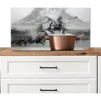 KitchenYeah Spatscherm keuken 90x45 cm - Kookplaat achterwand Hut - Grijs - Bergen - Mistig - Muurbeschermer - Spatwand fornuis - Hoogwaardig aluminium