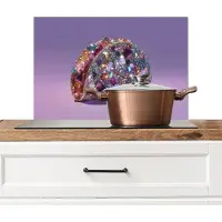 KitchenYeah Spatscherm keuken 60x40 cm - Kookplaat achterwand Edelstenen - Glitters - Paars - Kleurrijk - Muurbeschermer - Spatwand fornuis - Hoogwaardig aluminium