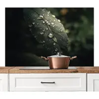 KitchenYeah Spatscherm keuken 120x80 cm - Kookplaat achterwand Blad - Groen - Nerven - Regendruppels - Muurbeschermer - Spatwand fornuis - Hoogwaardig aluminium
